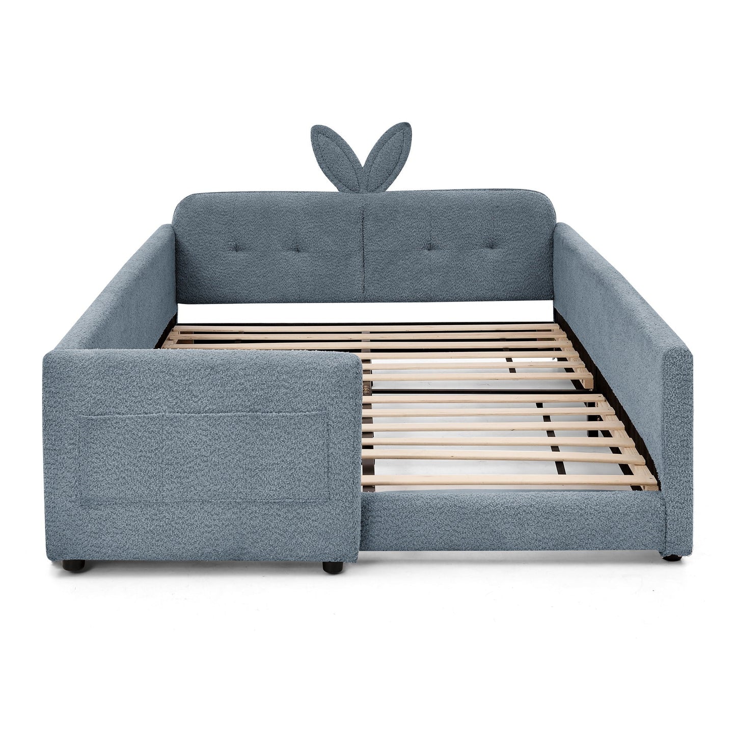 Cute Rabbit Ear Upholstered Platform Bed Frame With Safety Rail