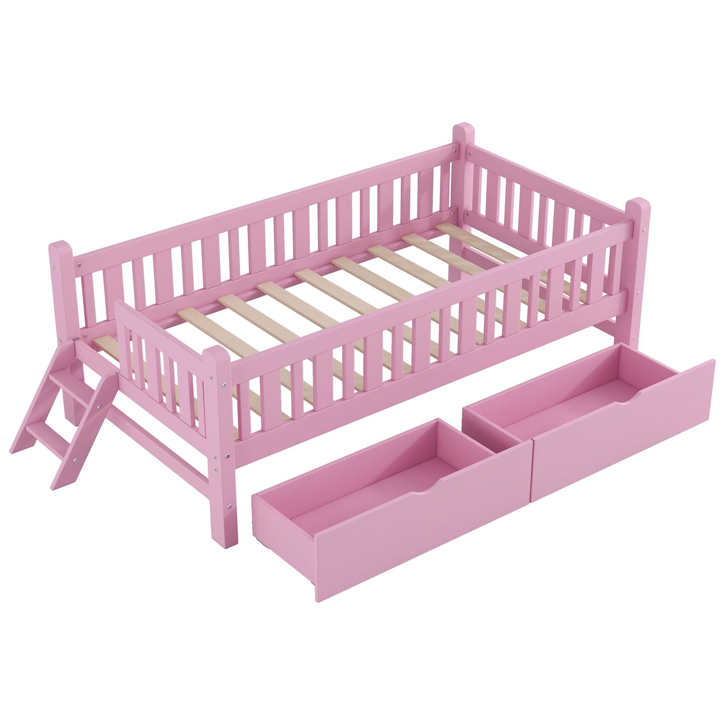 Platform Bed With Guardrail And 2 Drawers