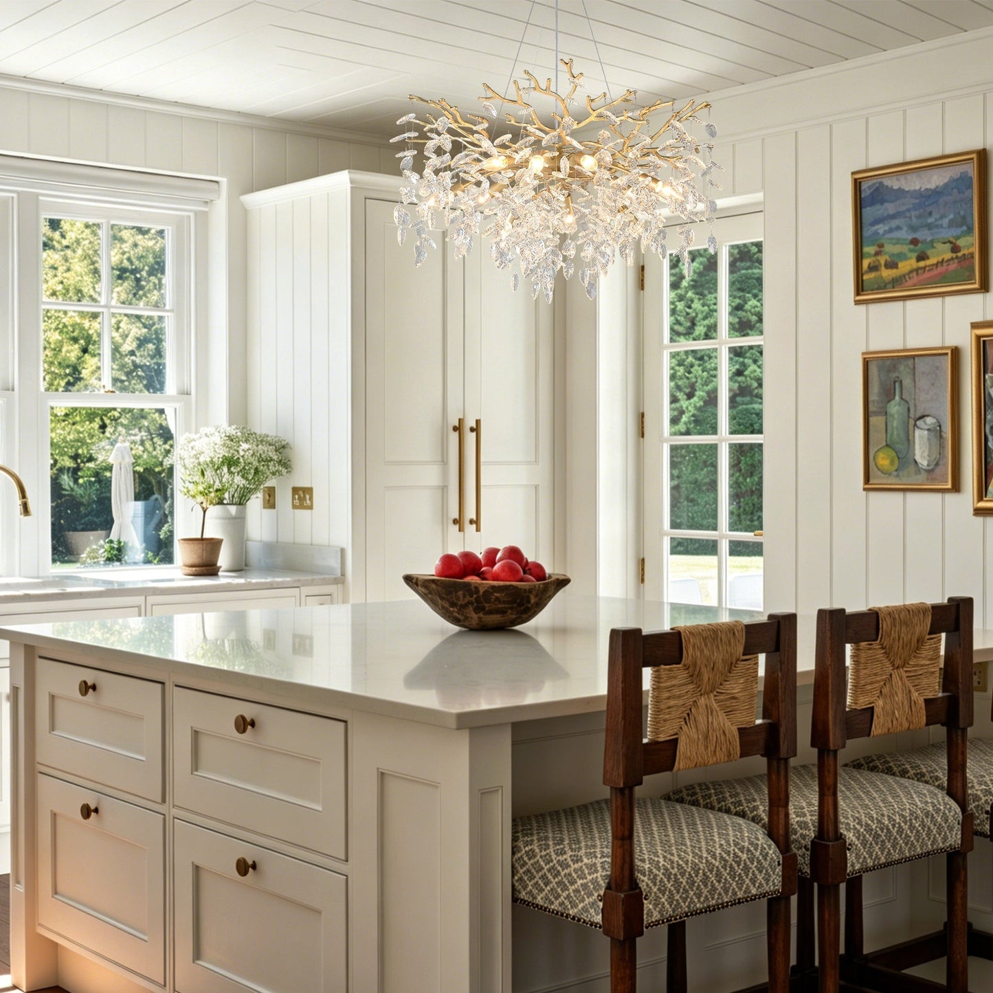 8-Light Crystal Gold Chandelier for Dining Room and Kitchen Island