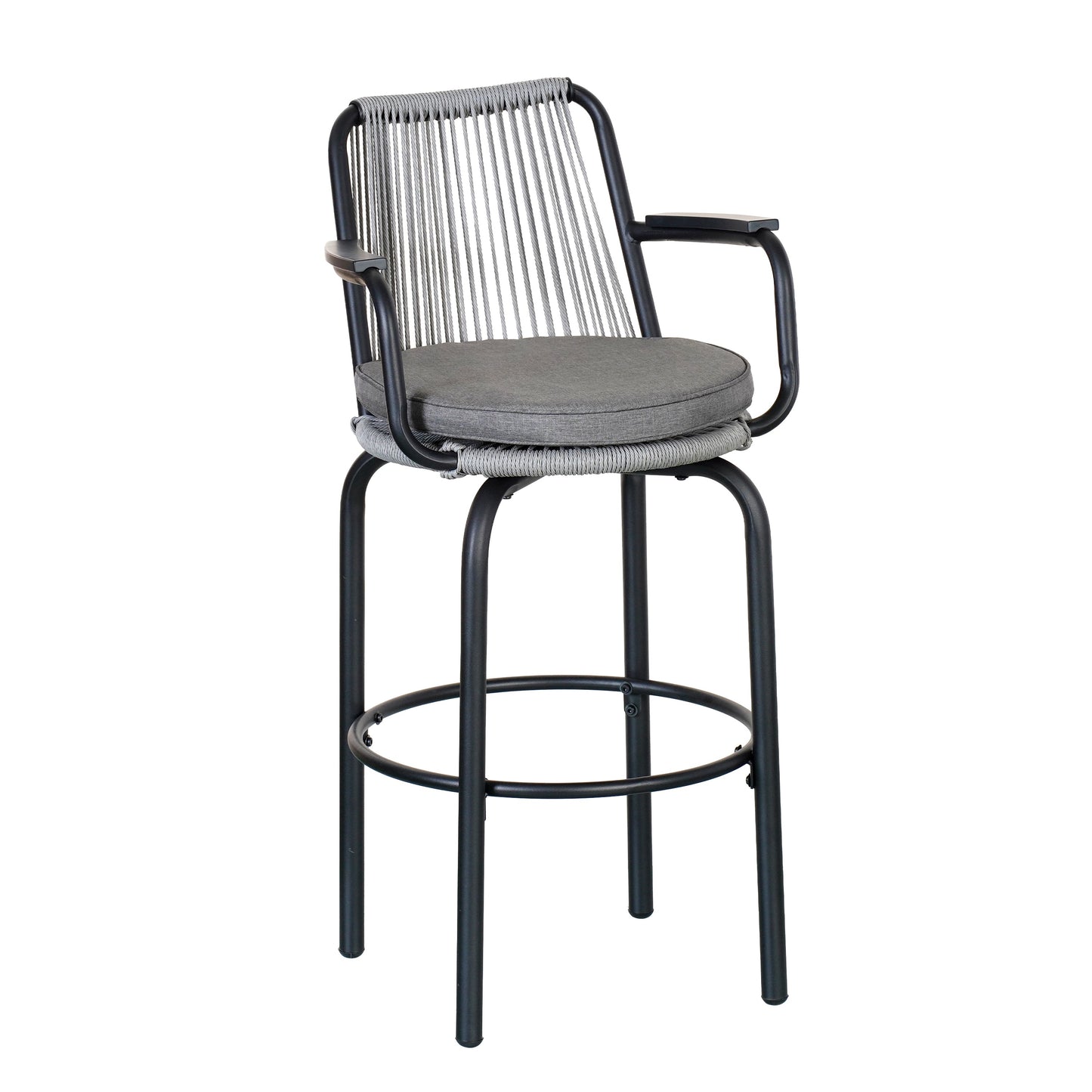 Outdoor Patio Bar Stools 29"H Set of 2, Modern Woven Rattan Rope Bar Height Chair