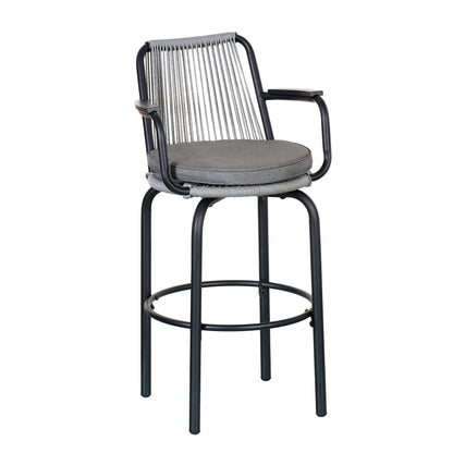 Outdoor Patio Bar Stools 29"H Set of 2, Modern Woven Rattan Rope Bar Height Chair
