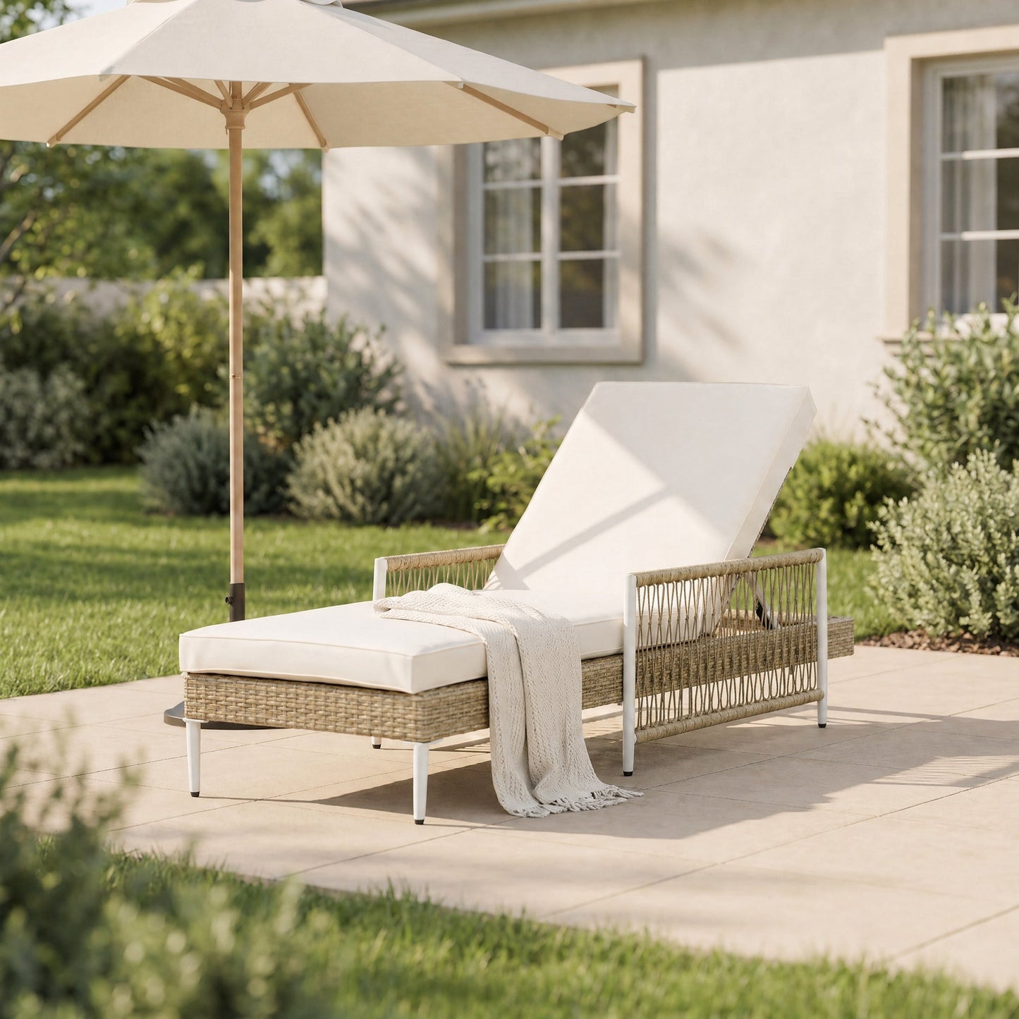 TOPMAX Outdoor All-Weather PE Rattan Chaise Lounge