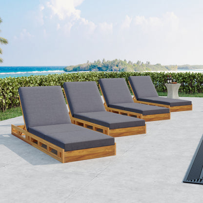 Lounge Chaise Set, Acacia Solid Wood with Lounge Cushion