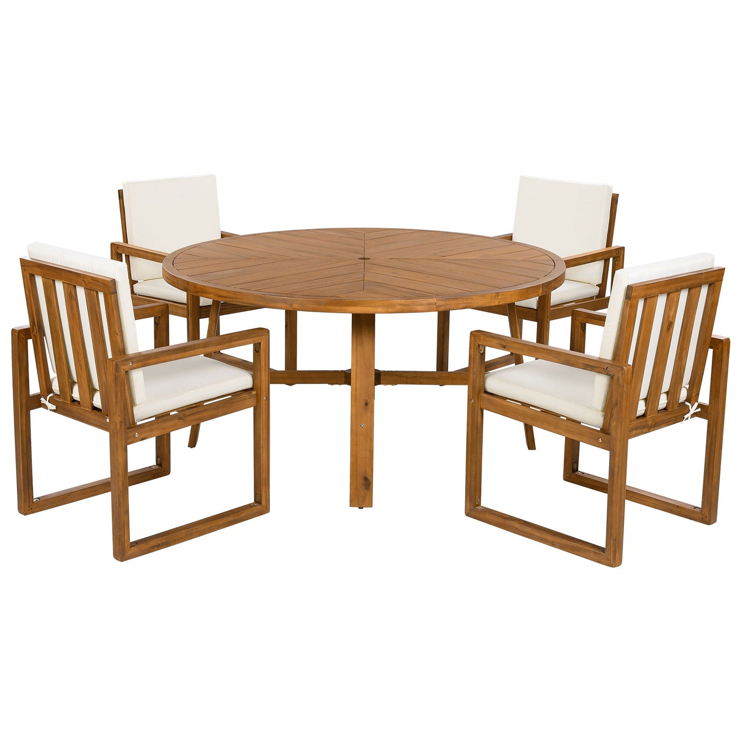 5 Piece Outdoor Patio Dining Set With 4 Armchairs And Table - Beige
