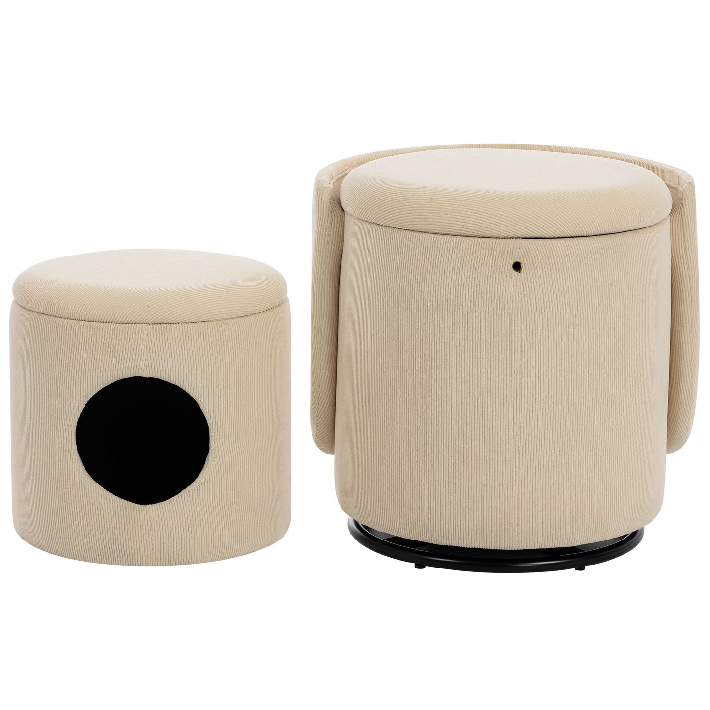 Barrel Chair, Built In Storage, 360° Swivel - Beige