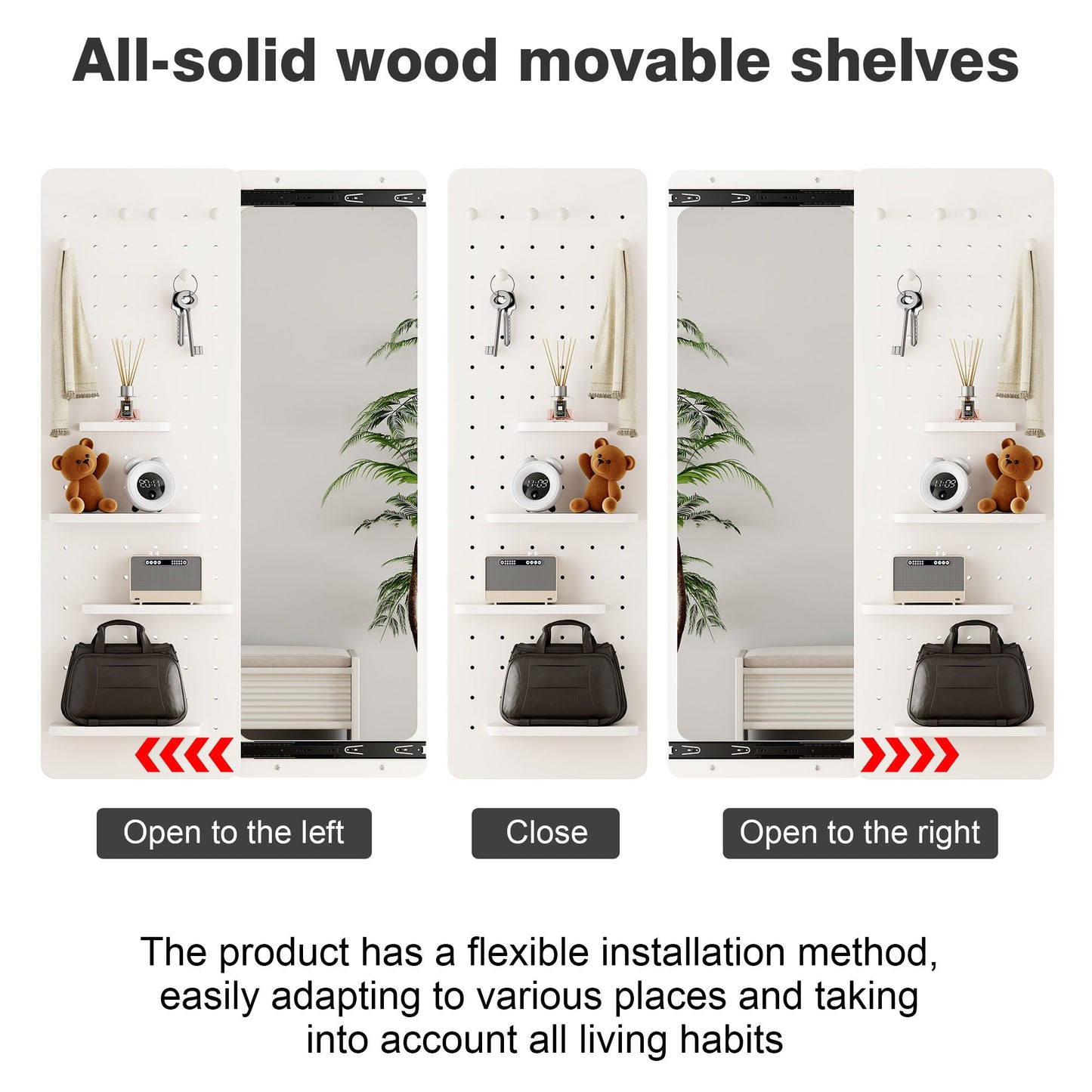 Wall Mounted Full Length Mirror With Shelf And Hook