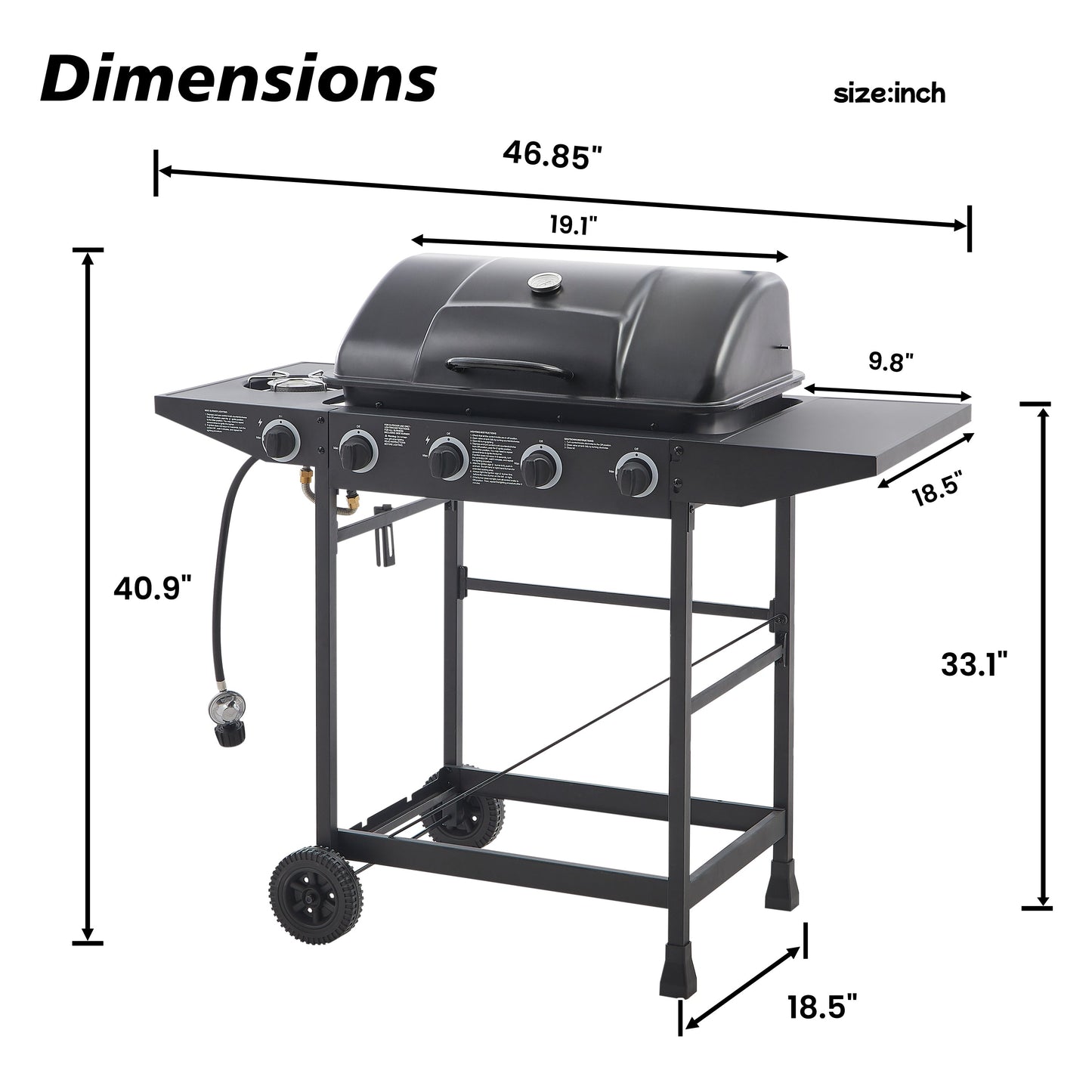 4 Burner Propane Gas BBQ Grill with Side Burner