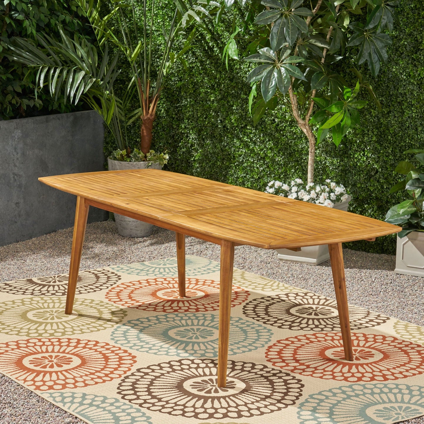Placidity Outdoor Expandable Dining Table with Slatted Tabletop and Tapered Legs