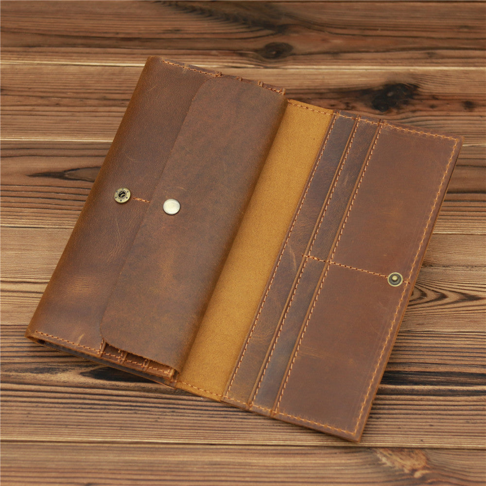 Retro Crazy Horse Leather Men's Long Wallet Handbag