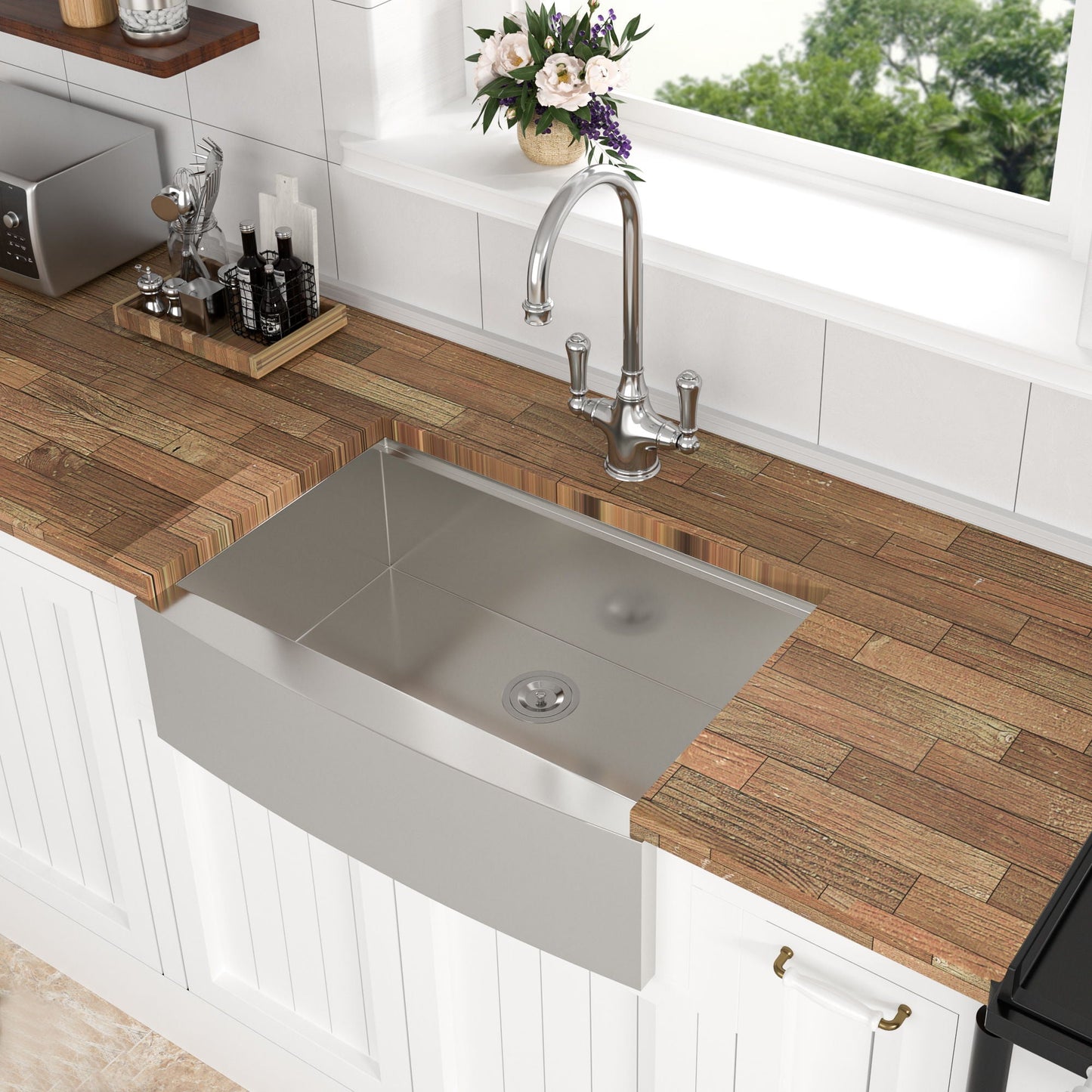 Classic Ceramic Farmhouse Sink Workstation Single Bowl With Durable Finish