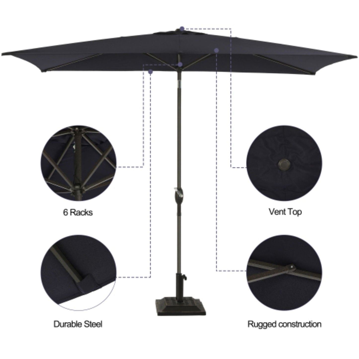 Rectangular Patio Umbrella With Crank Tilt, Polyester UV-Resistant Canopy