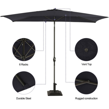 Rectangular Patio Umbrella With Crank Tilt, Polyester UV-Resistant Canopy