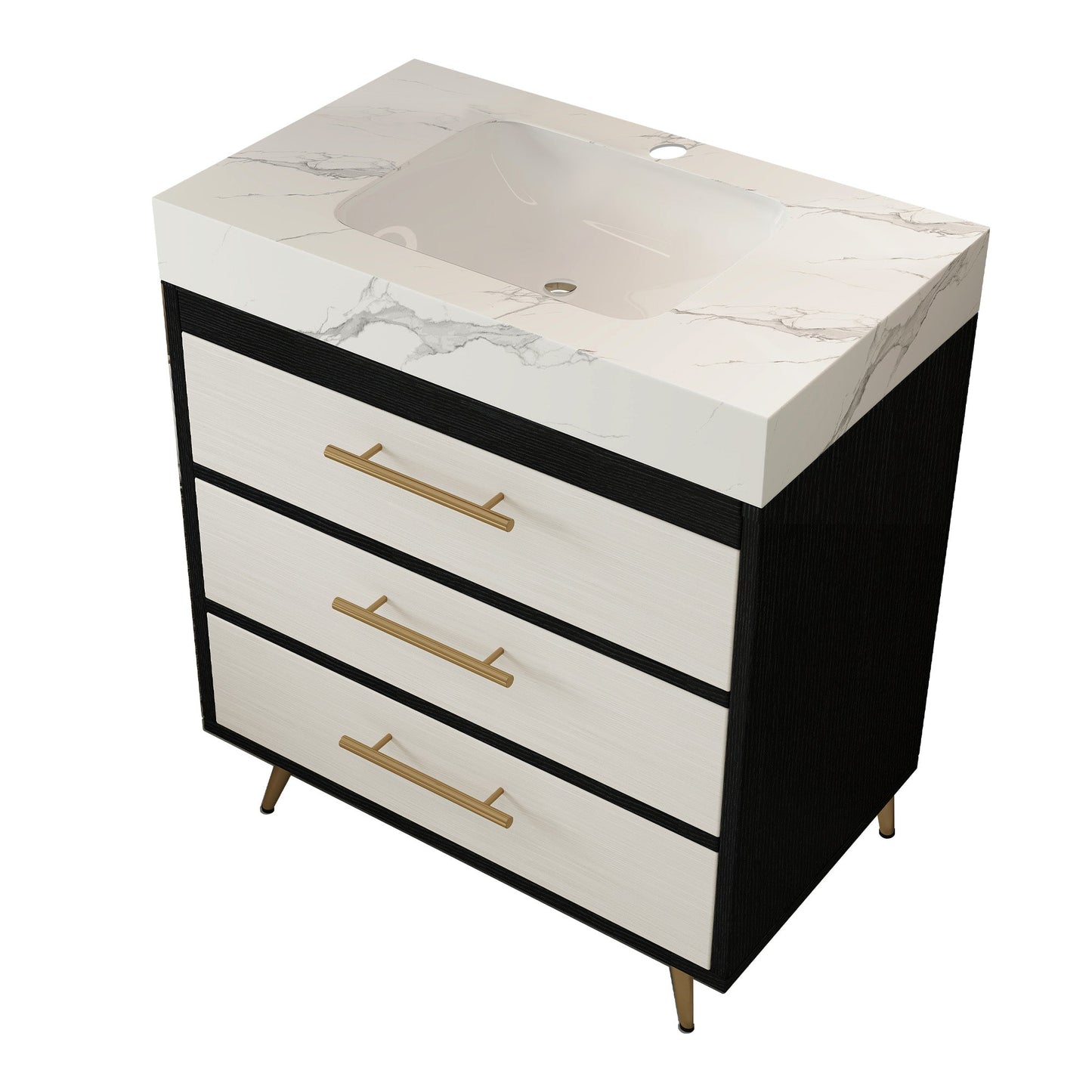 Modern Free-Standing Bathroom Vanity with Ceramic Vessel Sink & Durable Sintered Stone Top