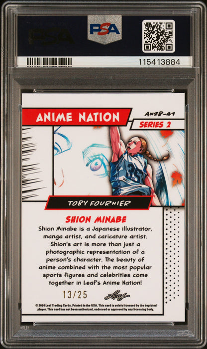 Graded 2025 Leaf Web Exclusives Toby Fournier #41 Anime Nation Series 2 Red /25 Basketball Card PSA 8 Near Mint