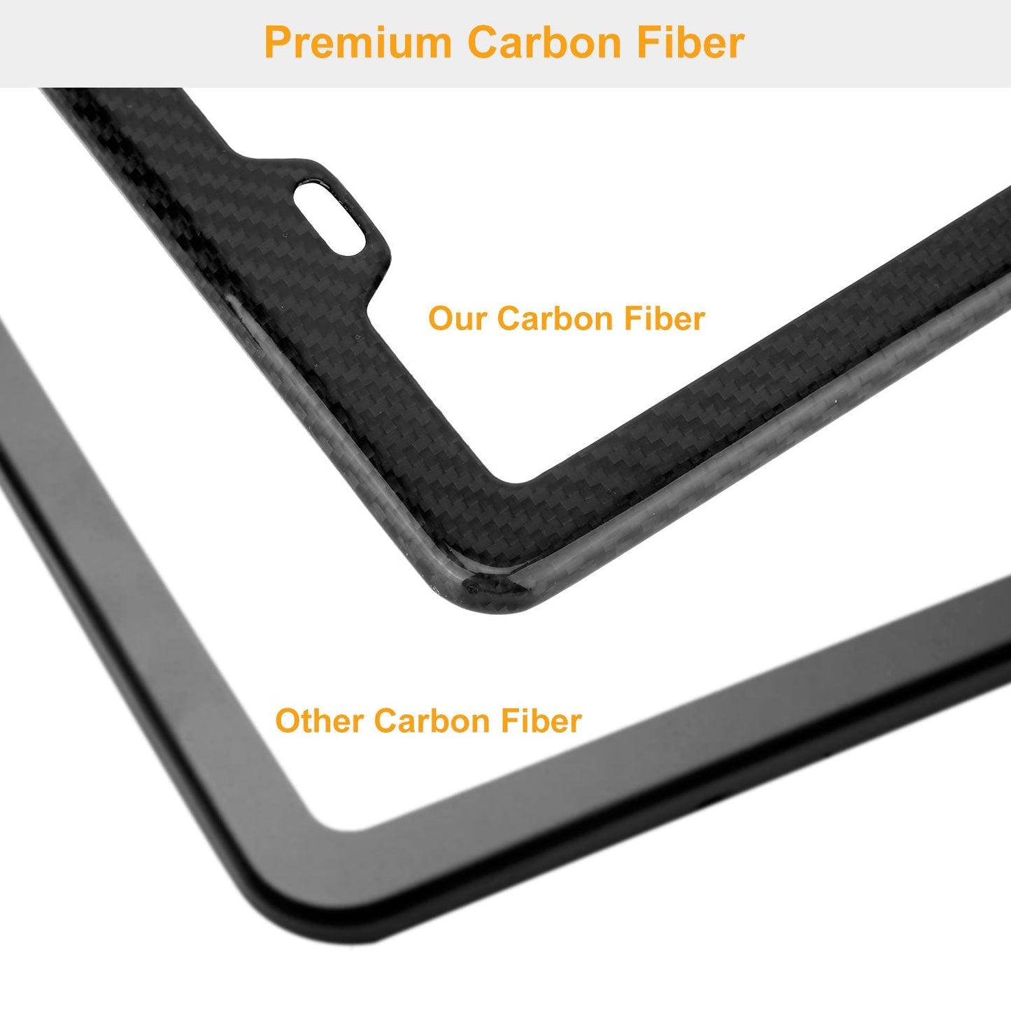 License Plate Frame Rustproof Waterproof Carbon Fiber Black License Plate Frame 2 Holes w/ Bolts Washer Caps for USA/Canada Standard