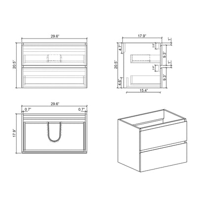 Alice - Bathroom Vanity With Sink, Large Storage Wall Mounted Floating Bathroom Vanity For Modern Bathroom, One-Piece Sink Basin Without Drain And Faucet