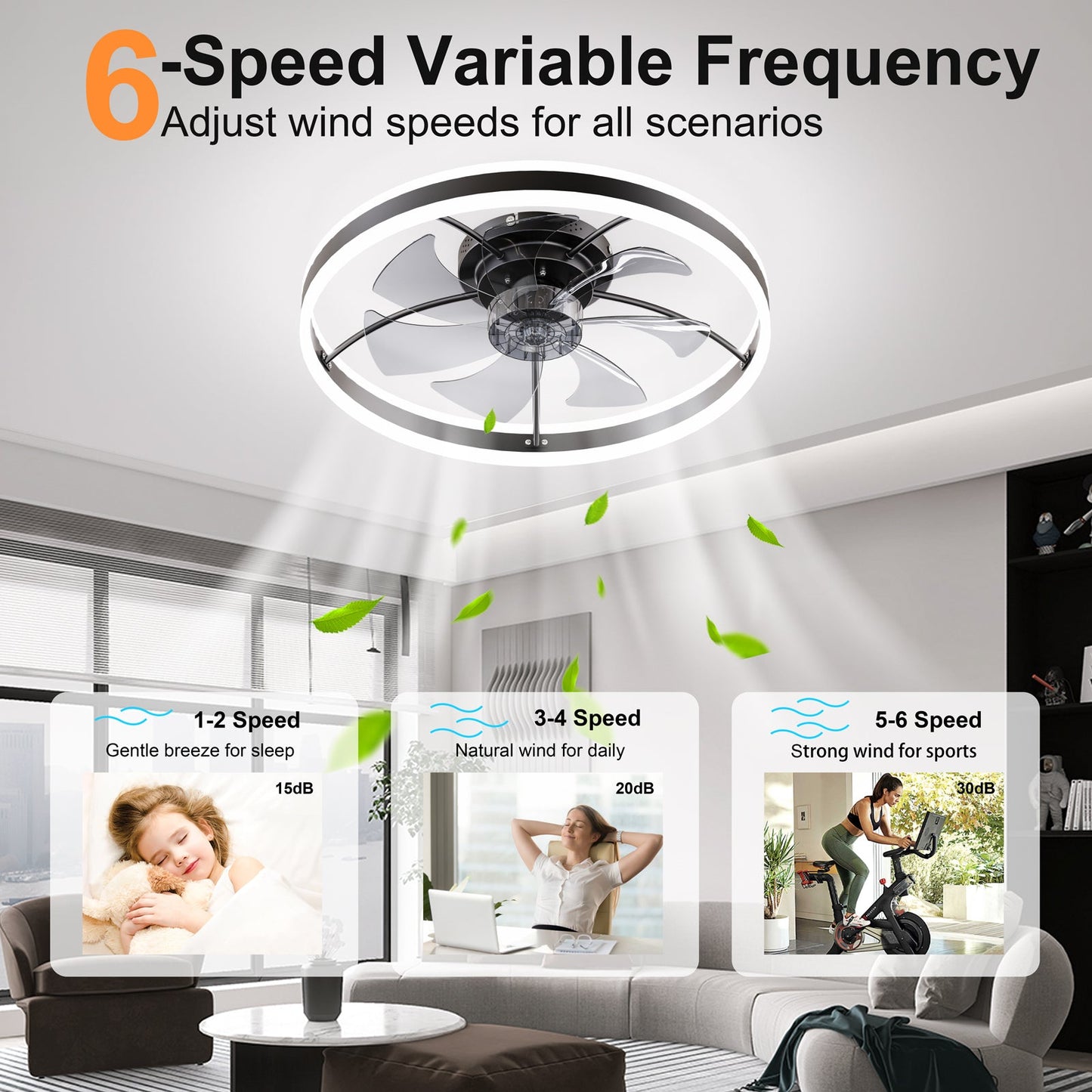 Smart Ceiling Fan with LED Light, 7 Blades Modern Metal Design