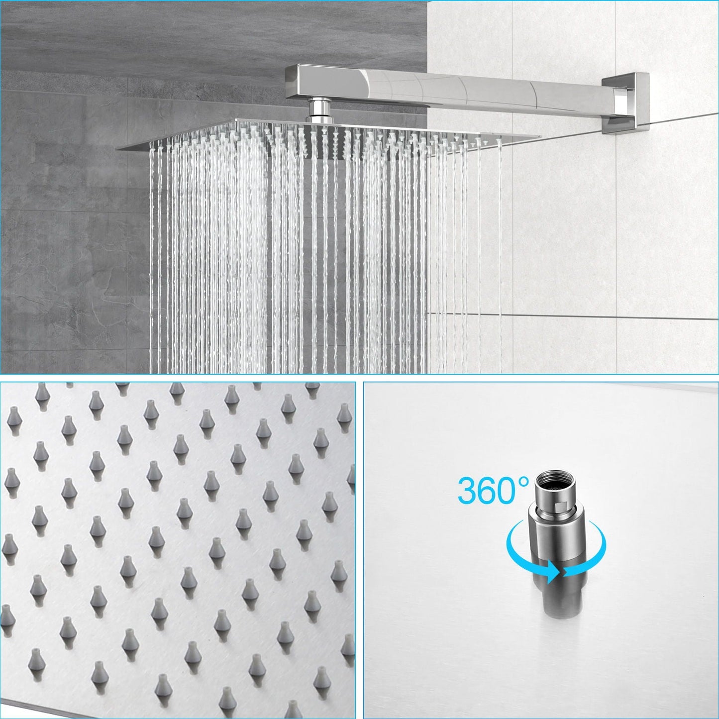 Dual Shower Head System With Square Rain Shower And Rough In Valve
