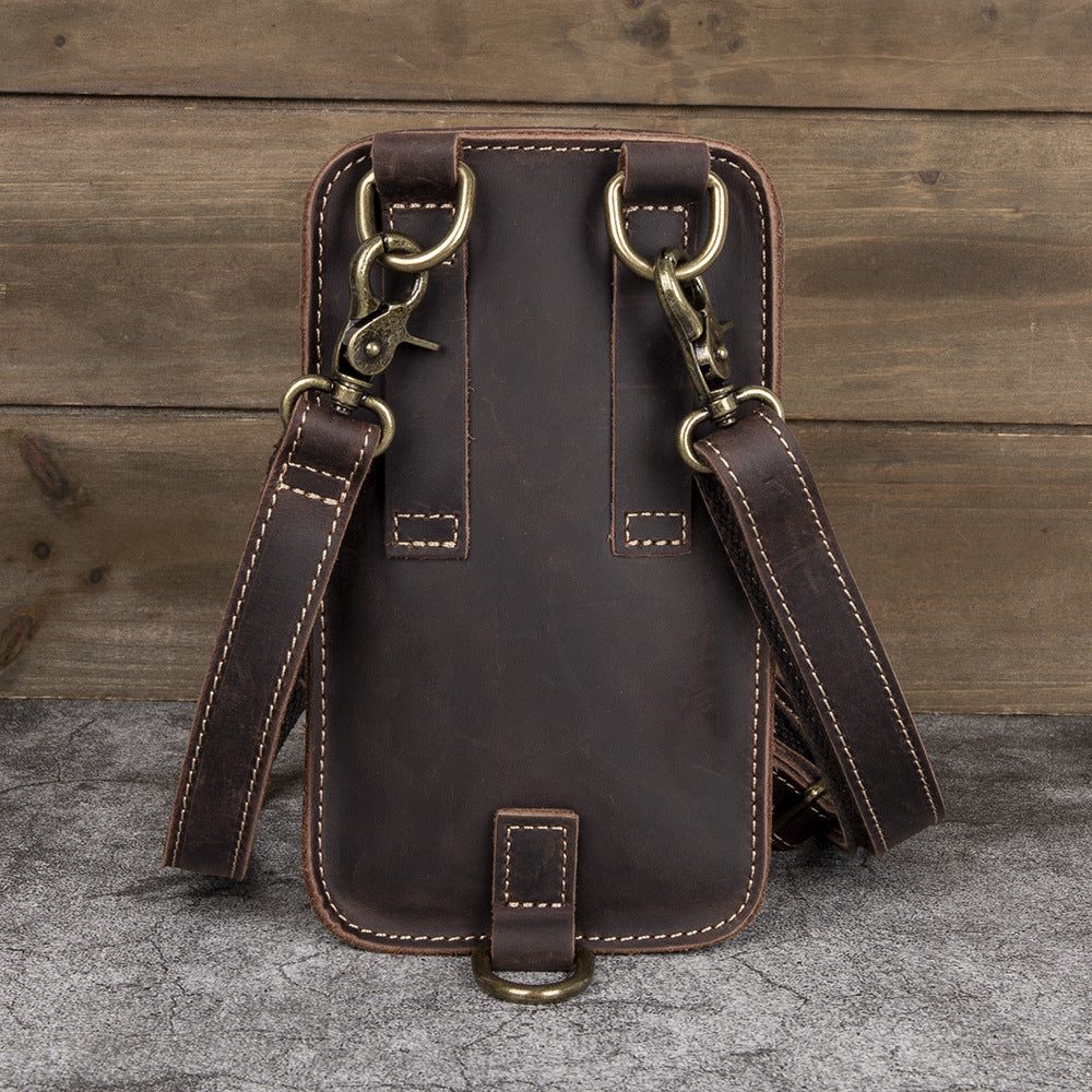 Mens First-Layer Cowhide Crossbody Waist Bag