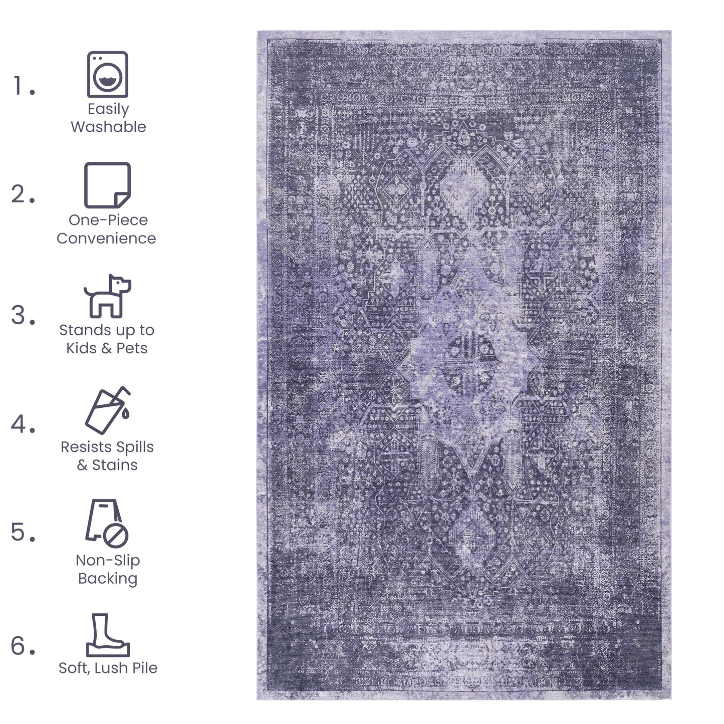 Maval Anthracite Washable Rug 8x10 Area Rug
