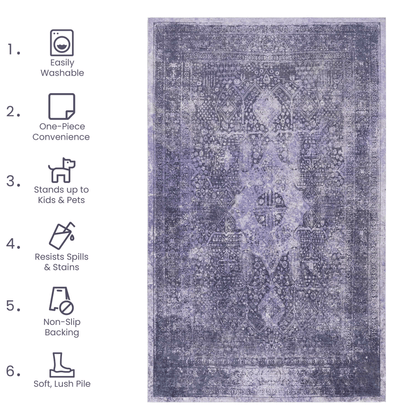 Maval Anthracite Washable Rug 8x10 Area Rug