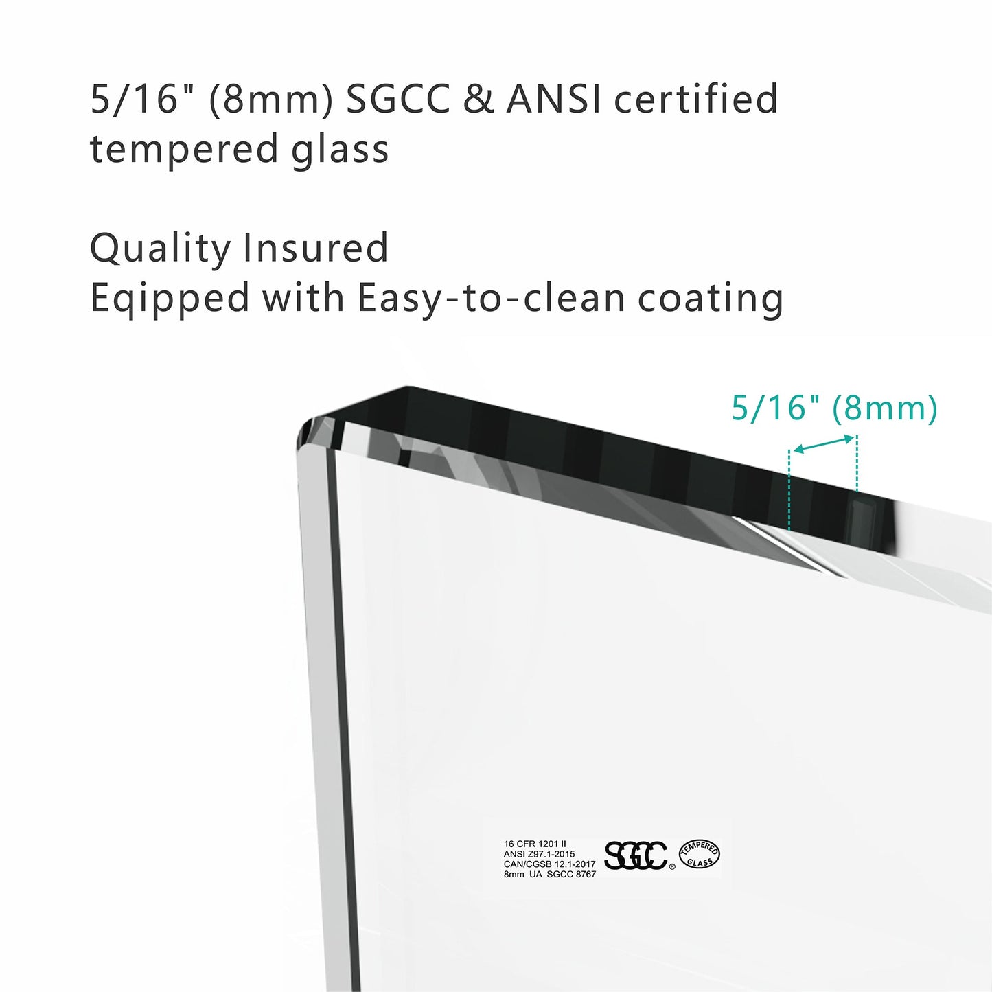 S-RM6076TB 56-60"W x 76"H Sliding Shower Door, 8mm Frameless Glass Shower Door with Matte