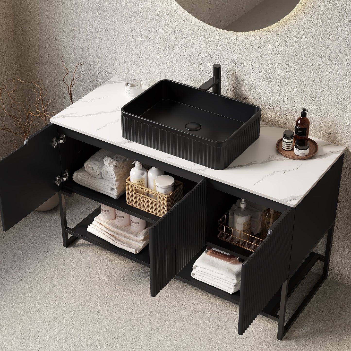 Tulio 48" Bathroom Vanity & Sink with 3 Doors and Open Shelf