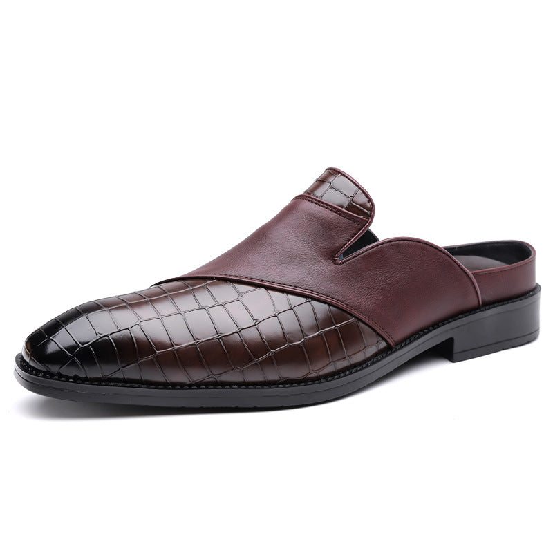 Mens Pointed-toe Leather Half-slippers Without A Heel For Outdoor Wear