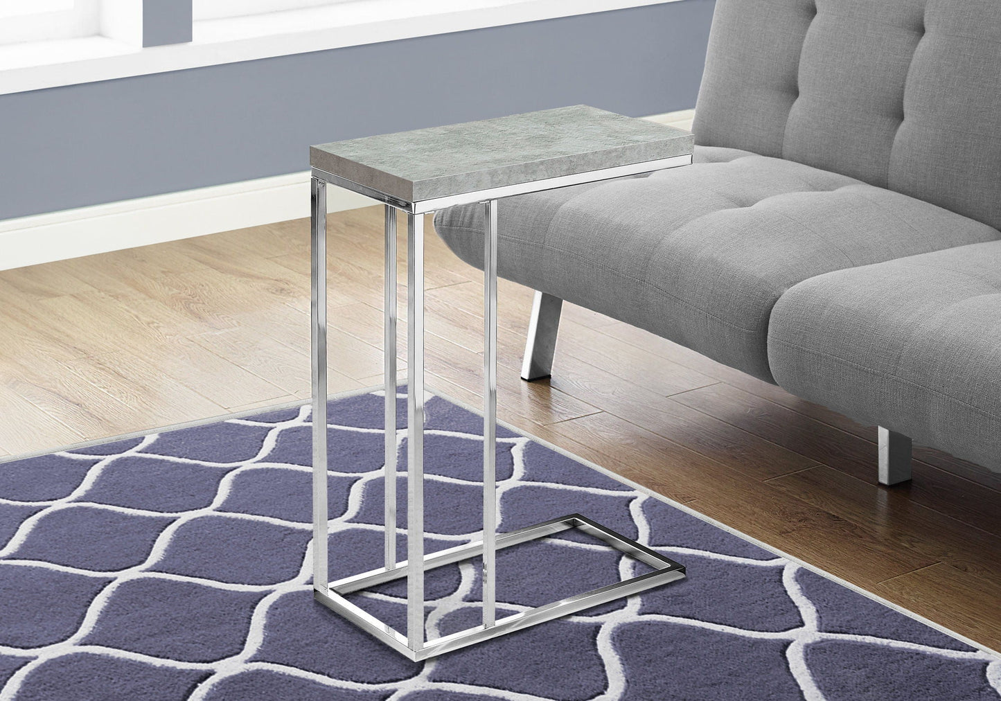 Accent Table, C-Shaped with Tempered Glass - Contemporary & Modern