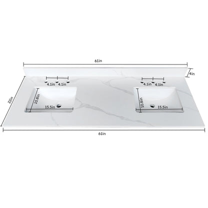 61-Inch Quartz Double Bathroom Vanity Top