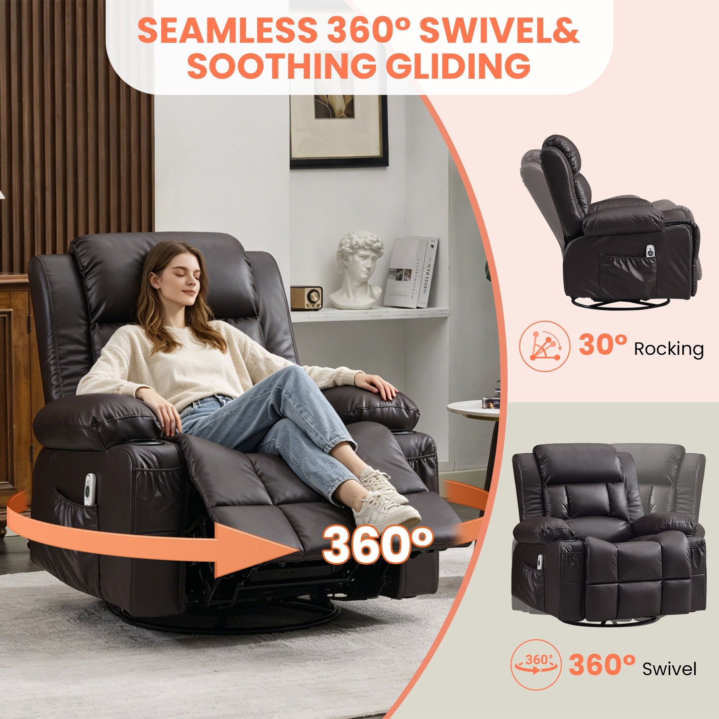 360° Swivel Rocker Recliner for Adults