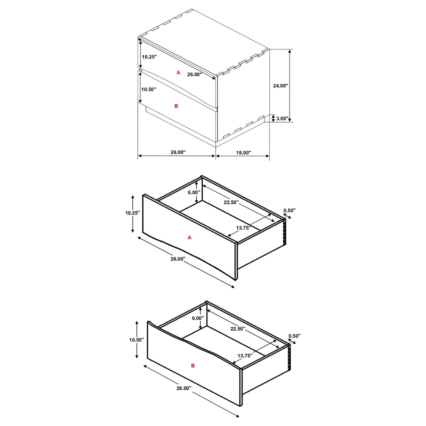 2 Drawer Nightstand With Drawer - Brown