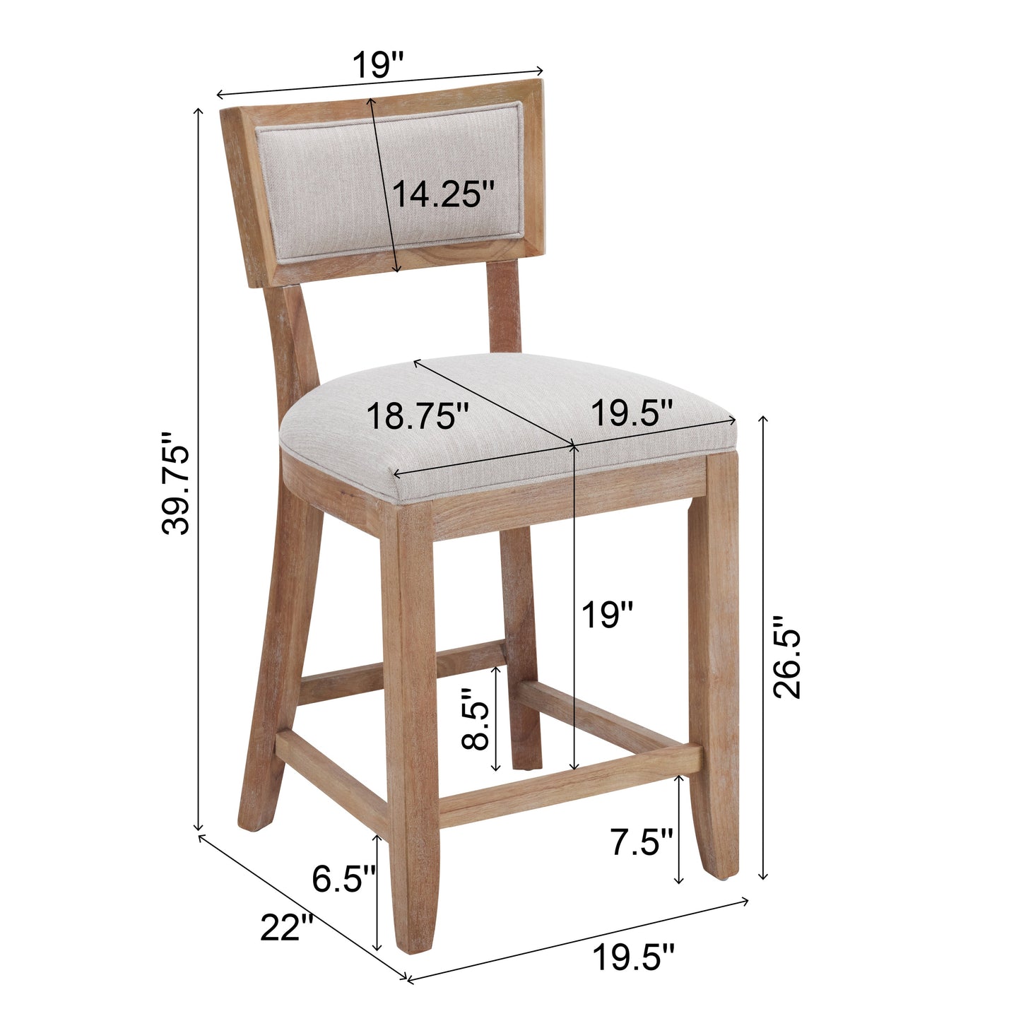 26.5" Upholstered Counter Stools Set of 2 with Comfy Back