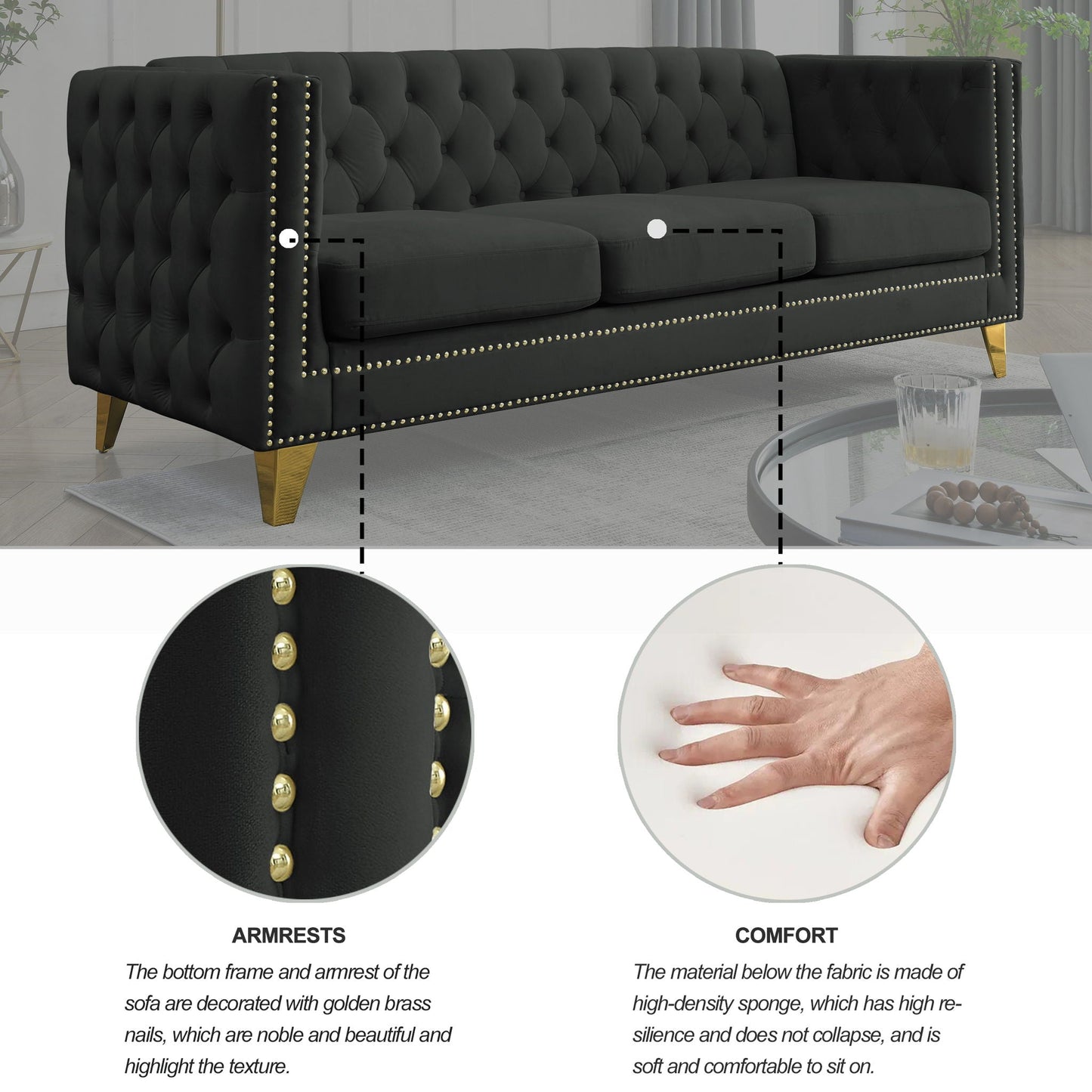 Modern Sofa With Button Tufting, Upholstered Couch For Living Room