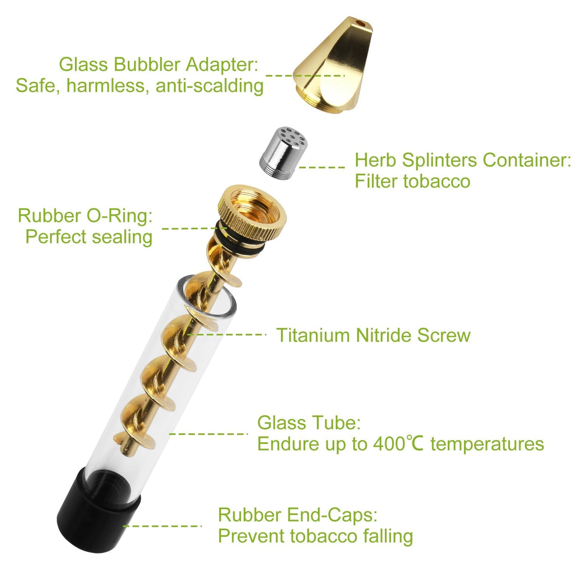 Glass Blunt Pipe Twisty 7-in-1 Grinder Blunt Kit w/ Smoking Metal Tip Cleaning Brush