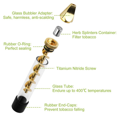 Glass Blunt Pipe Twisty 7-in-1 Grinder Blunt Kit w/ Smoking Metal Tip Cleaning Brush
