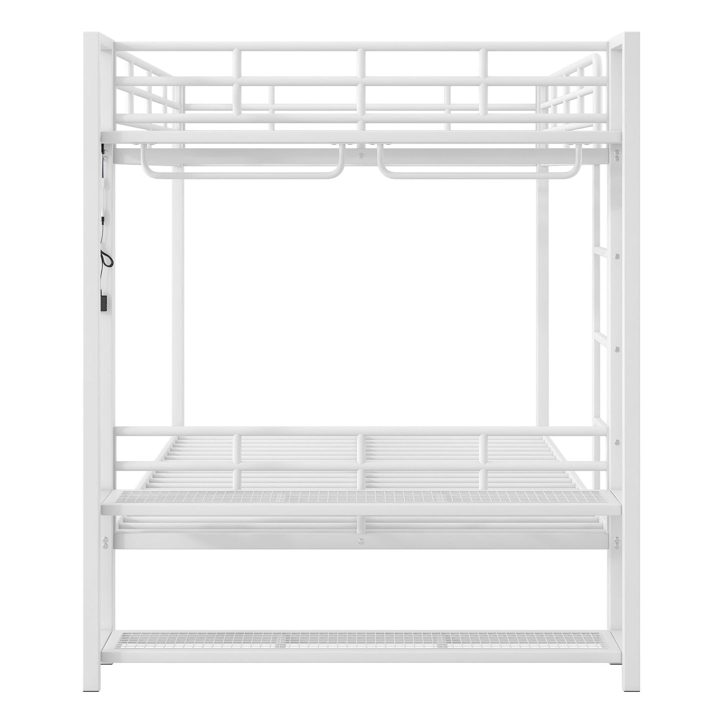 Bunk Bed With Storage Shelves, Clothes Hooks, LED Light