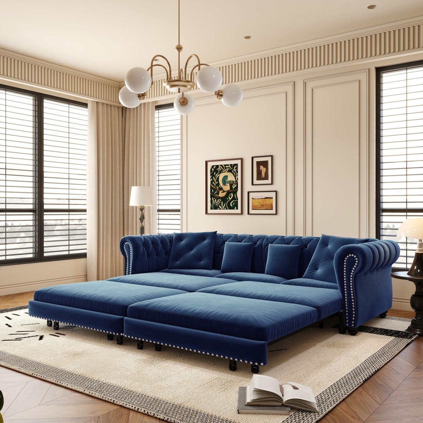 3 In 1 Pull Out Convertible Sleeper Sofa Bed, King Size, Chaise Lounge