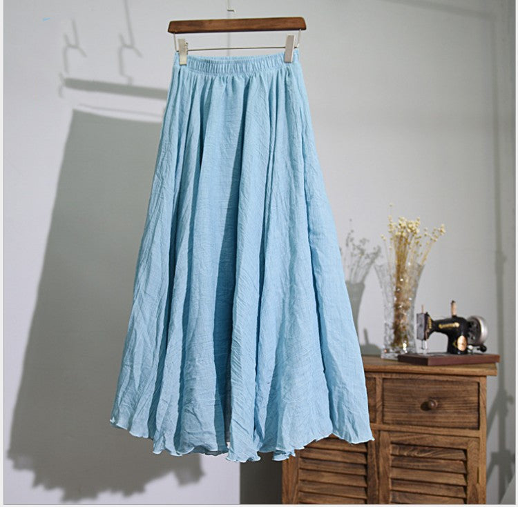 Mori Girl Art Plus Size Cotton And Linen Skirt Elastic Waist Linen A-line Skirt