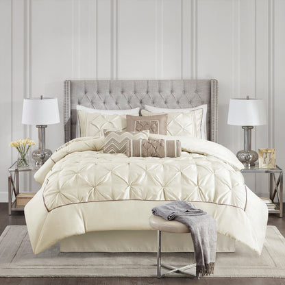 7 Piece Tufted Comforter Set Ivory Queen