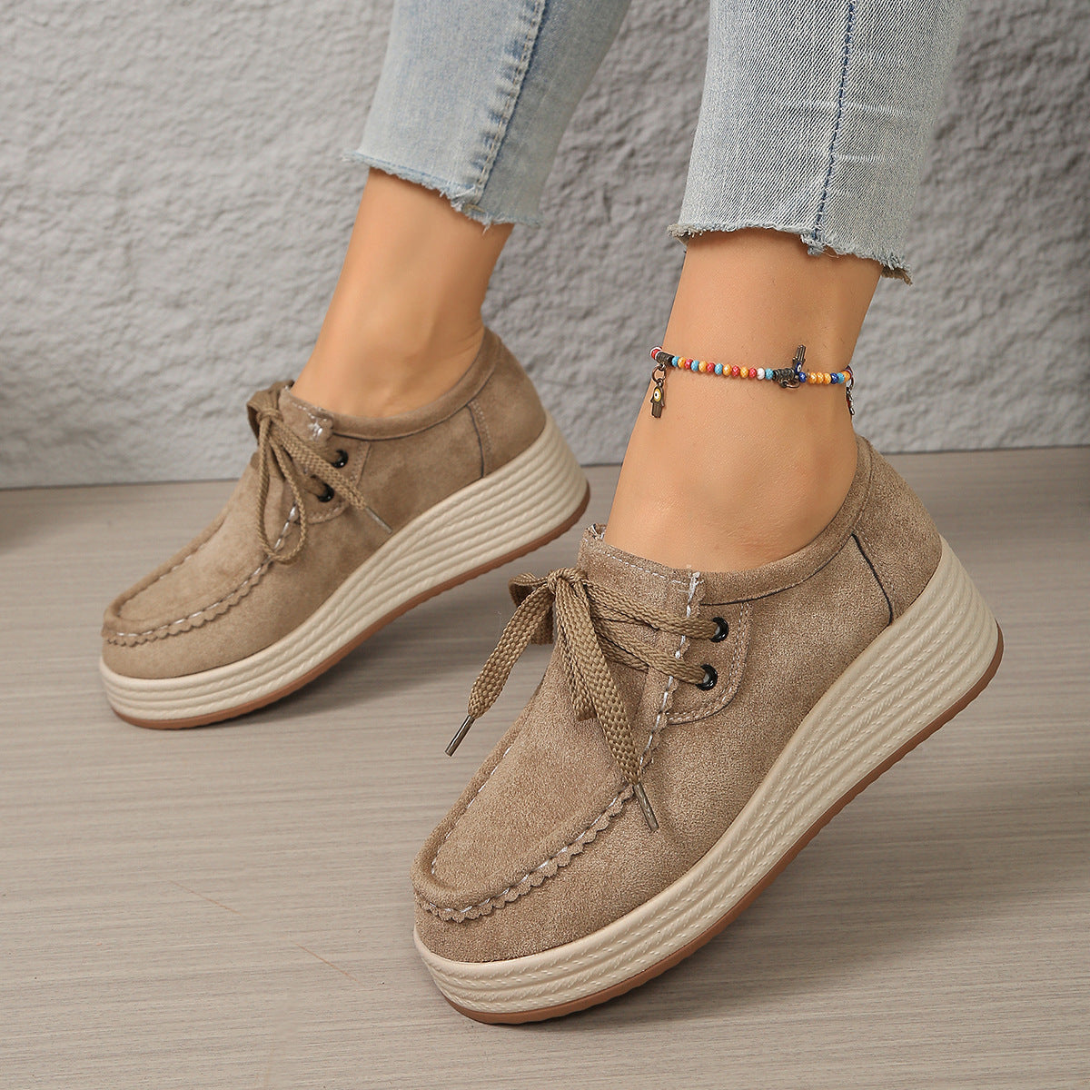 European And American-style Chunky-soled Womens Pumps With Front Laces Casual Chunky-soled Shoes