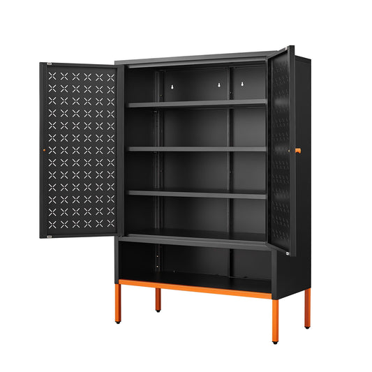 Grid Double Door Shoe Cabinet With Adjustable Compartments and Moisture-Proof Design