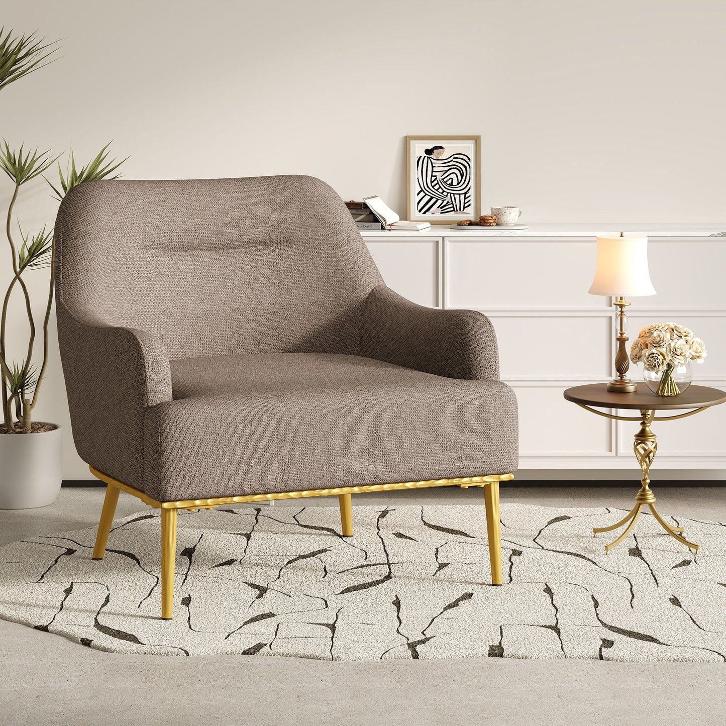 Modern Elegance Accent Chair With Curved Backrest