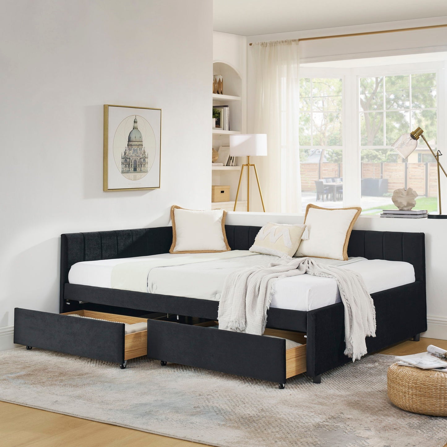 Upholstered Tufted Daybed Frame With Storage Drawers