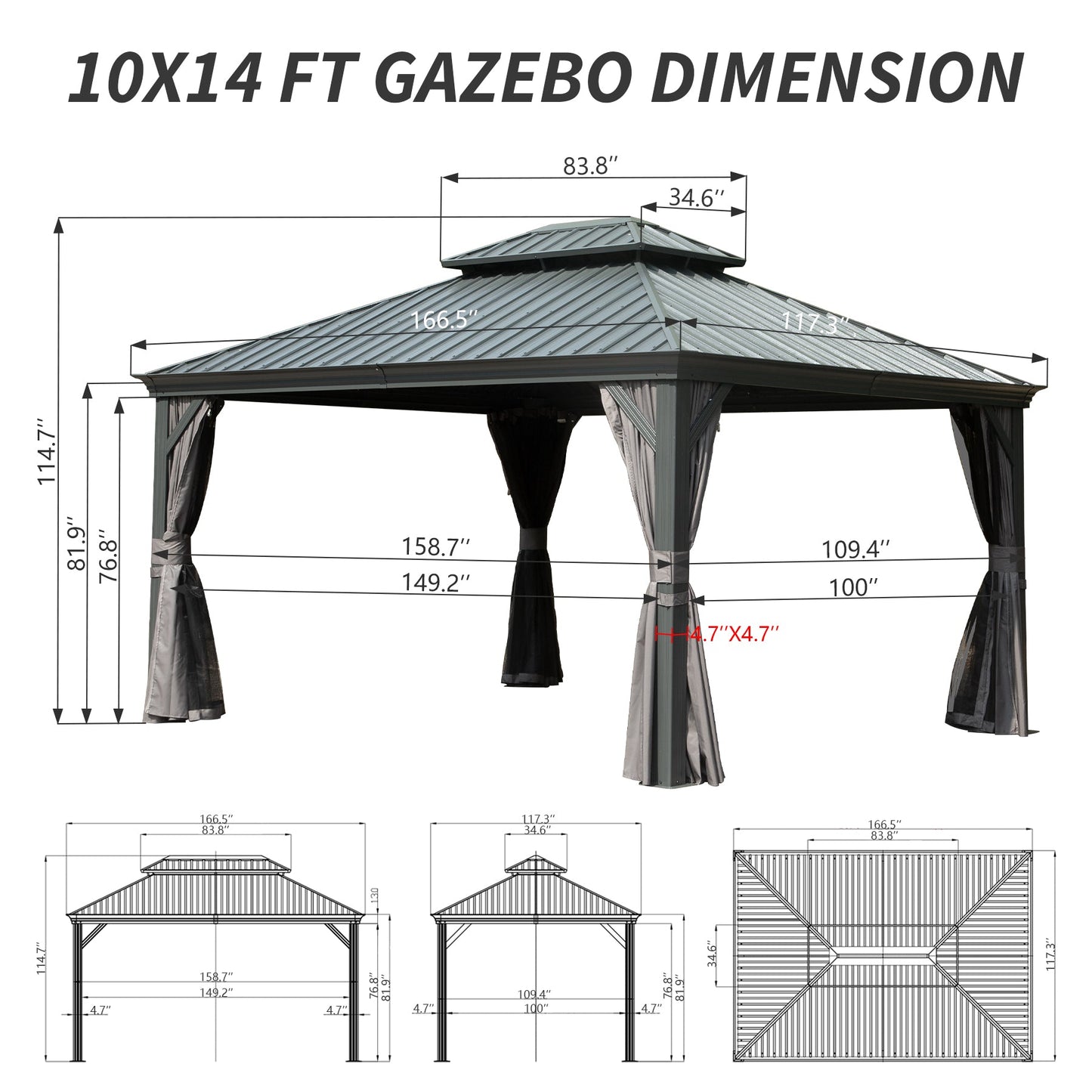 10' x 14' Hardtop Gazebo with Galvanized Steel Double Roof