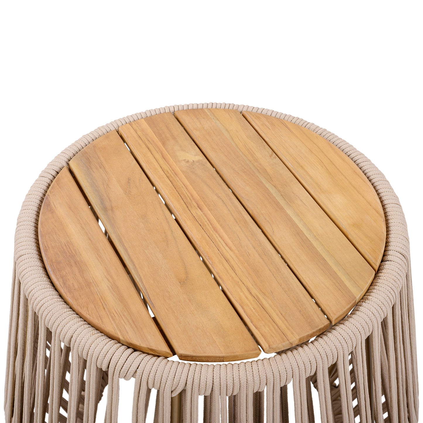 Acacia Wood Side Table with Beige Rope Base