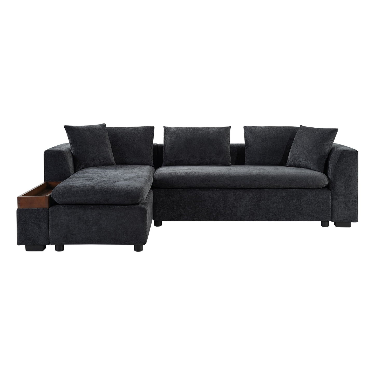 Modern L Shaped Sectional Sofa With Upholstery And Wooden Storage