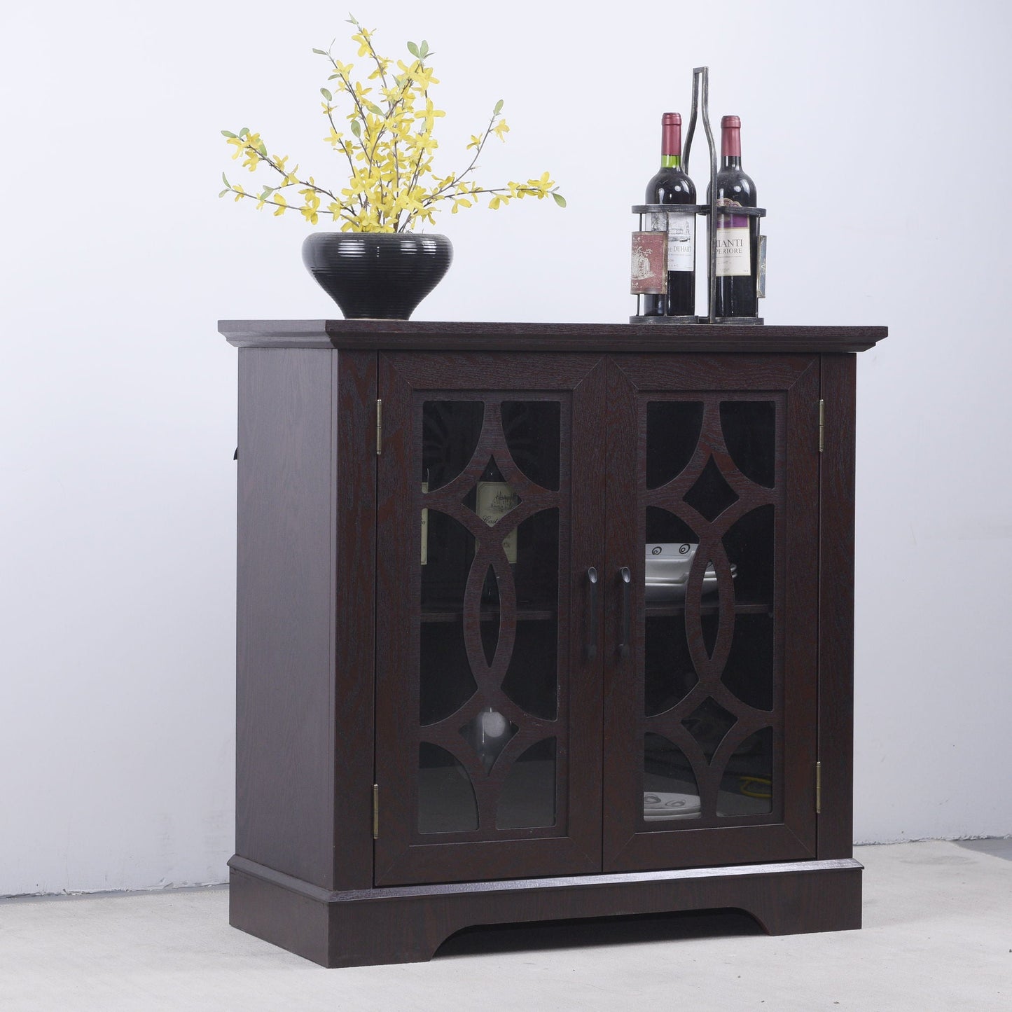 Modern Sideboard With Tempered Glass Doors - Ox Blood Red