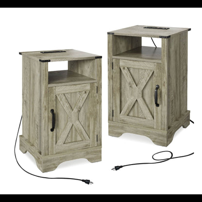 Farmhouse Nightstand, Charging Station & Storage