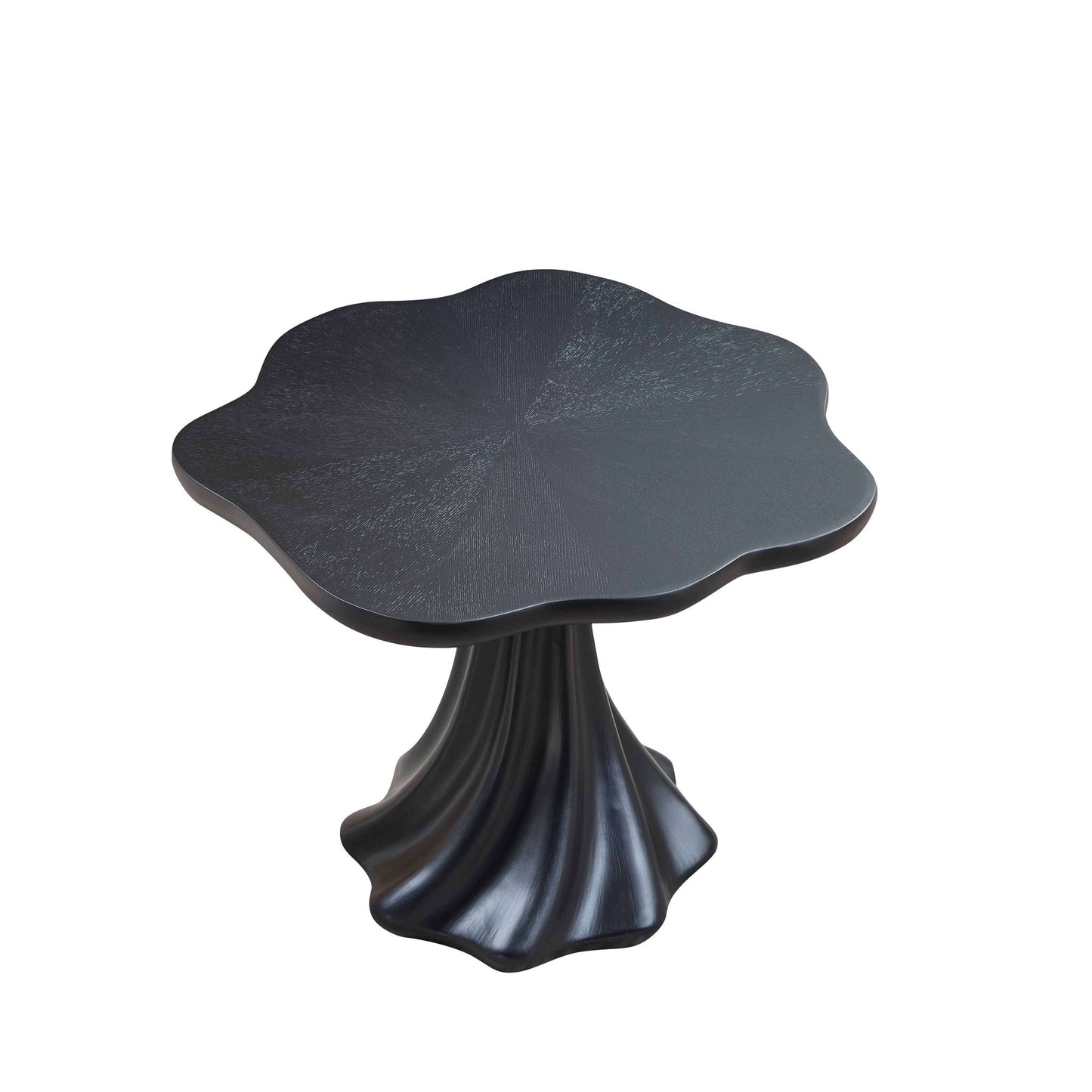 Sculptural Round Dining Table Petal Shape Root Texture For Dining Room - Black